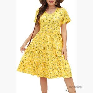 Plus Size Tiered Babydoll Dress Summer Casual Midi Scoop Neck Ruffle Hem